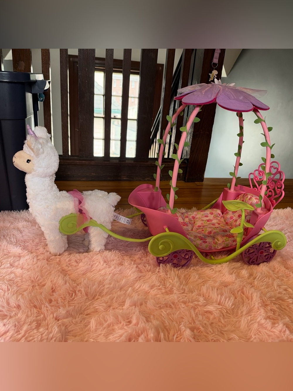 American Girl Wellie wishers Pink Floral Llama Pull-Along Carriage Toy